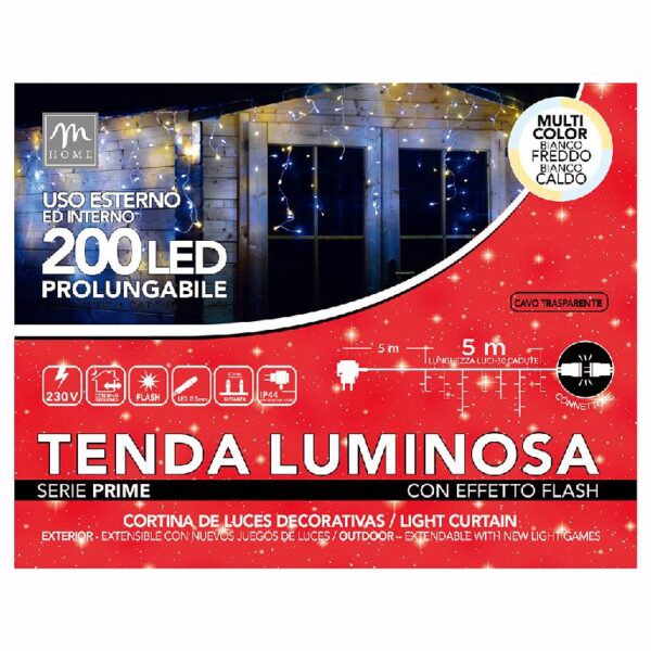 Tenda luminosa 200 led con effetto flash bianco freddo/bianco caldo    

Informazioni